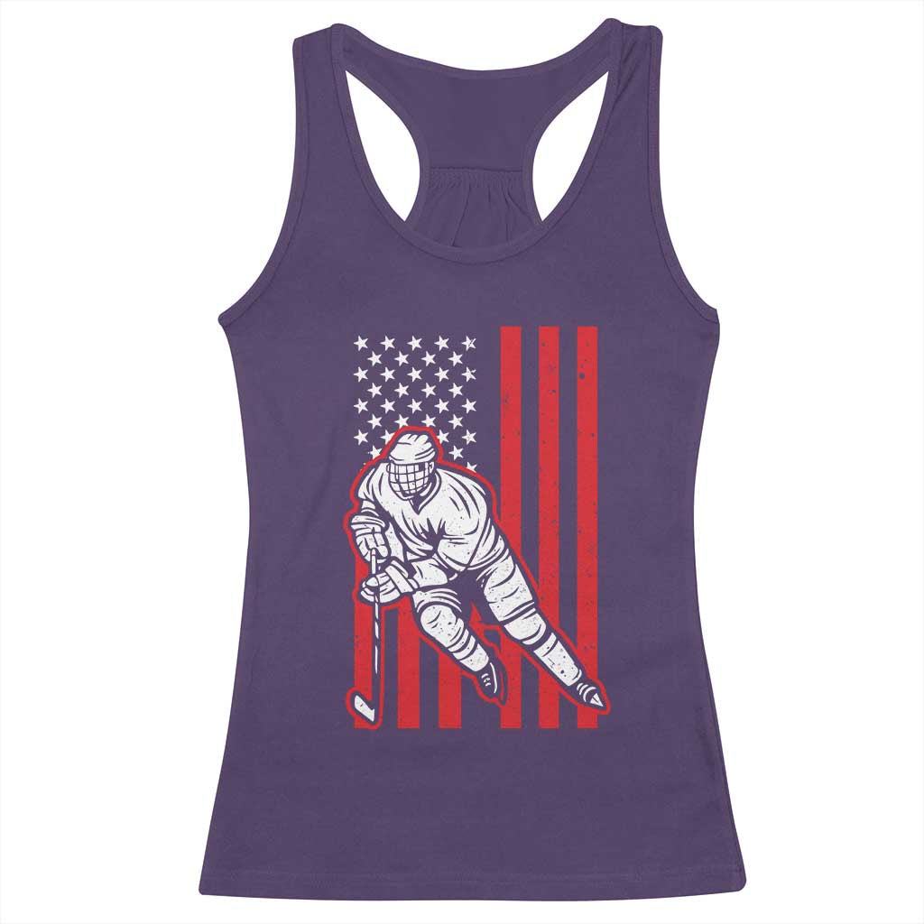 Patriotic American Flag Ice Hockey Player Racerback Tank Top Stars And Stripes Sports Graphic TS02 Purple Print Your Wear