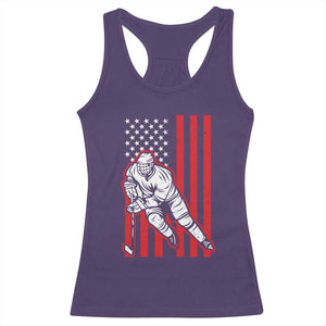 Patriotic American Flag Ice Hockey Player Racerback Tank Top Stars And Stripes Sports Graphic TS02 Purple Print Your Wear