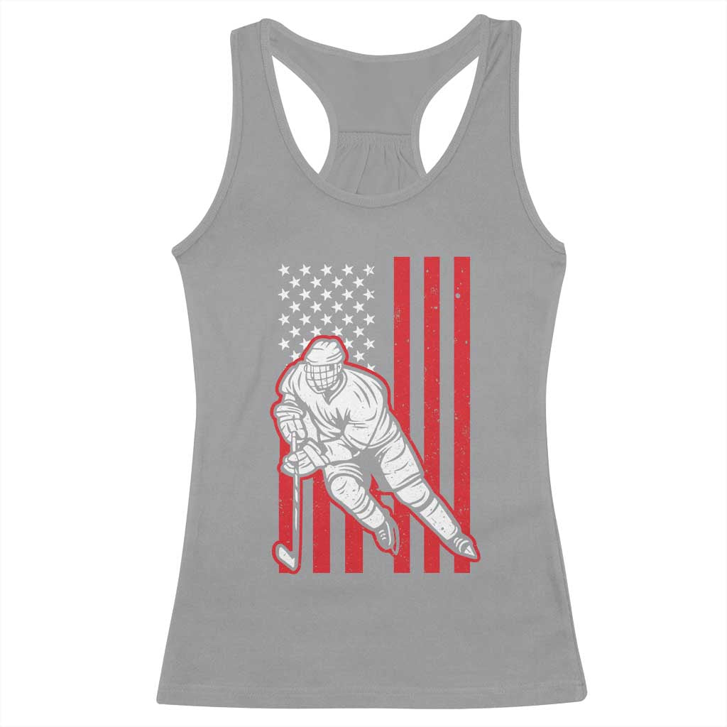 Patriotic American Flag Ice Hockey Player Racerback Tank Top Stars And Stripes Sports Graphic TS02 Sport Gray Print Your Wear