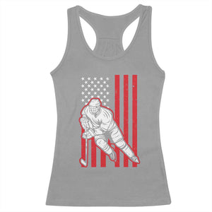 Patriotic American Flag Ice Hockey Player Racerback Tank Top Stars And Stripes Sports Graphic TS02 Sport Gray Print Your Wear