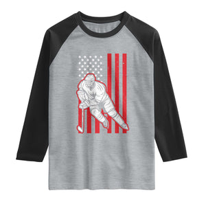 Patriotic American Flag Ice Hockey Player Raglan Shirt Stars And Stripes Sports Graphic TS02 Heather Gray Black Print Your Wear