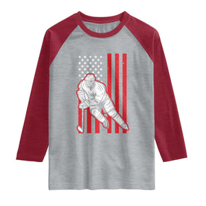 Patriotic American Flag Ice Hockey Player Raglan Shirt Stars And Stripes Sports Graphic TS02 Heather Gray Heather Red Print Your Wear