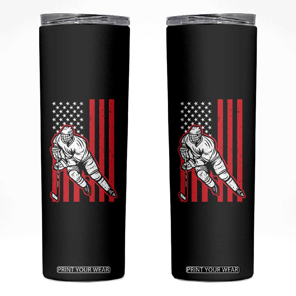 Patriotic American Flag Ice Hockey Player Skinny Tumbler Stars And Stripes Sports Graphic TS02 Black Print Your Wear