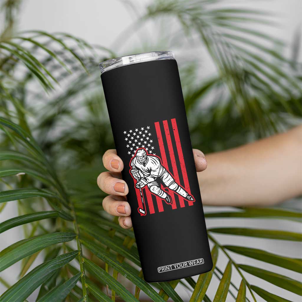 Patriotic American Flag Ice Hockey Player Skinny Tumbler Stars And Stripes Sports Graphic TS02 Print Your Wear