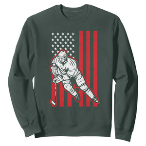 Patriotic American Flag Ice Hockey Player Sweatshirt Stars And Stripes Sports Graphic TS02 Dark Forest Green Print Your Wear