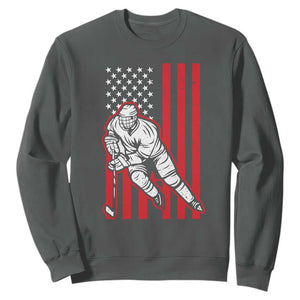 Patriotic American Flag Ice Hockey Player Sweatshirt Stars And Stripes Sports Graphic TS02 Dark Heather Print Your Wear