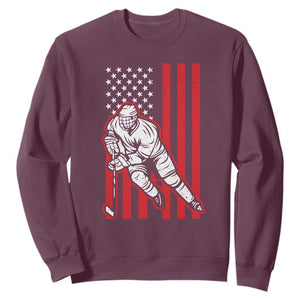 Patriotic American Flag Ice Hockey Player Sweatshirt Stars And Stripes Sports Graphic TS02 Maroon Print Your Wear