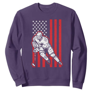 Patriotic American Flag Ice Hockey Player Sweatshirt Stars And Stripes Sports Graphic TS02 Purple Print Your Wear