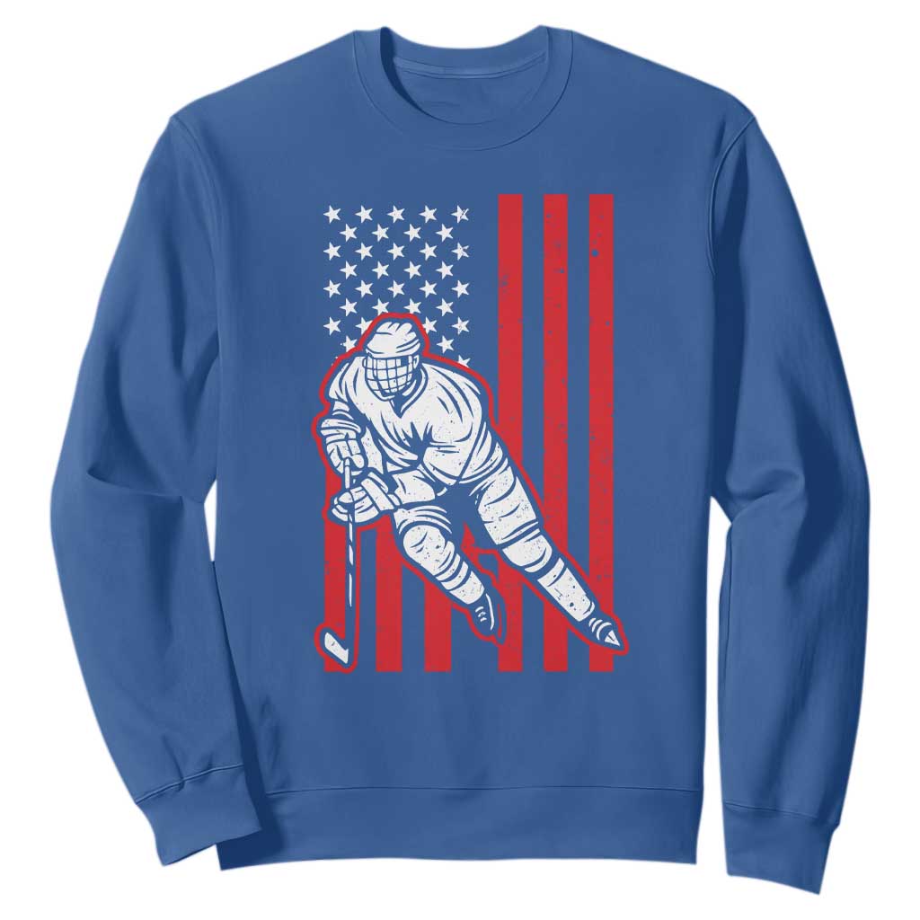 Patriotic American Flag Ice Hockey Player Sweatshirt Stars And Stripes Sports Graphic TS02 Royal Blue Print Your Wear