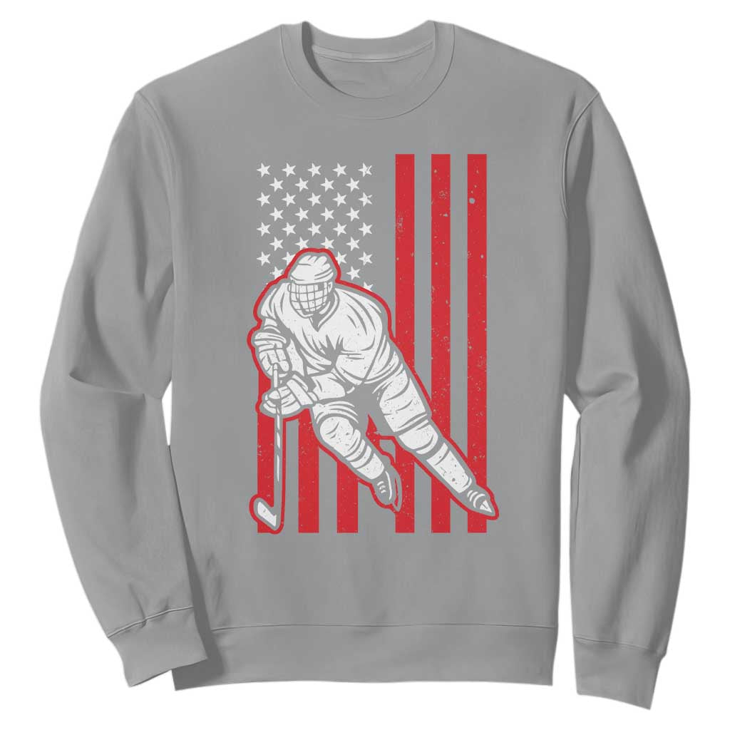 Patriotic American Flag Ice Hockey Player Sweatshirt Stars And Stripes Sports Graphic TS02 Sport Gray Print Your Wear
