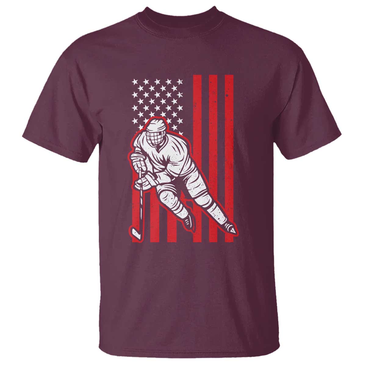 Patriotic American Flag Ice Hockey Player T Shirt Stars And Stripes Sports Graphic TS02 Maroon Print Your Wear