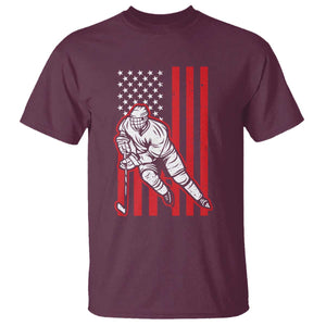 Patriotic American Flag Ice Hockey Player T Shirt Stars And Stripes Sports Graphic TS02 Maroon Print Your Wear