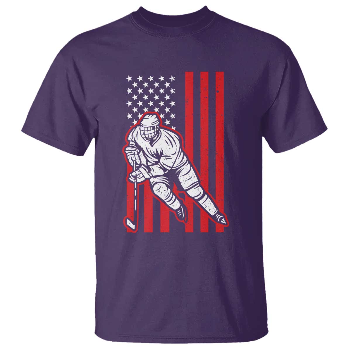 Patriotic American Flag Ice Hockey Player T Shirt Stars And Stripes Sports Graphic TS02 Purple Print Your Wear