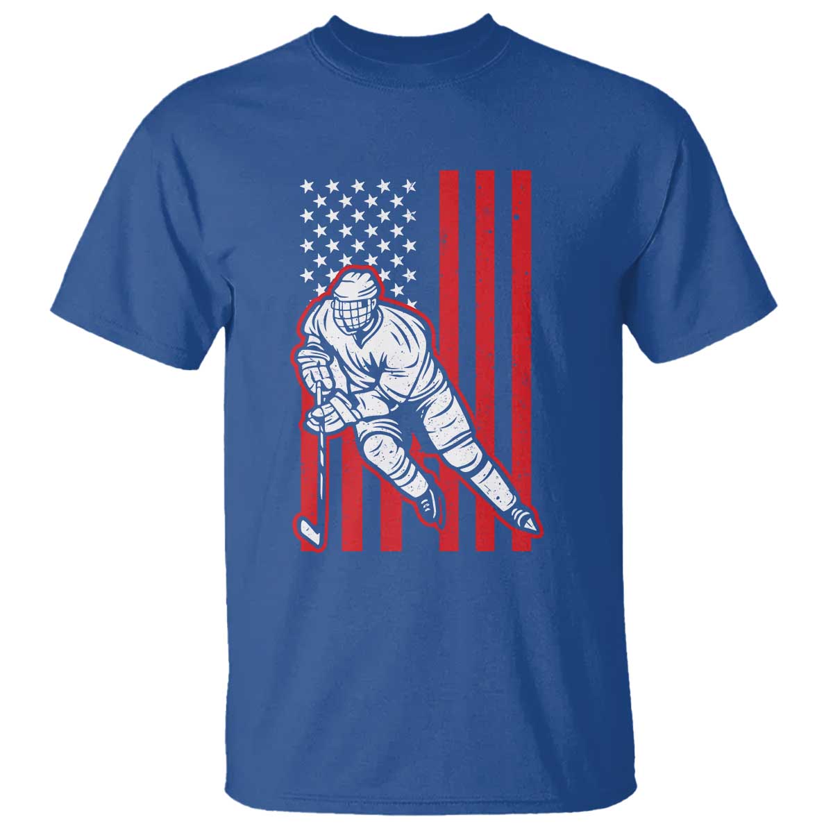Patriotic American Flag Ice Hockey Player T Shirt Stars And Stripes Sports Graphic TS02 Royal Blue Print Your Wear