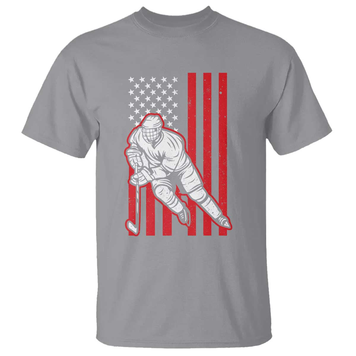 Patriotic American Flag Ice Hockey Player T Shirt Stars And Stripes Sports Graphic TS02 Sport Gray Print Your Wear