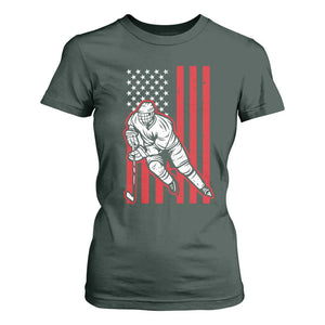 Patriotic American Flag Ice Hockey Player T Shirt For Women Stars And Stripes Sports Graphic TS02 Dark Forest Green Print Your Wear
