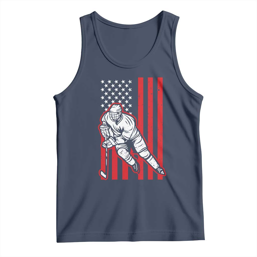 Patriotic American Flag Ice Hockey Player Tank Top Stars And Stripes Sports Graphic TS02 Navy Print Your Wear