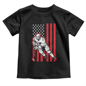 Patriotic American Flag Ice Hockey Player Toddler T Shirt Stars And Stripes Sports Graphic TS02 Black Print Your Wear