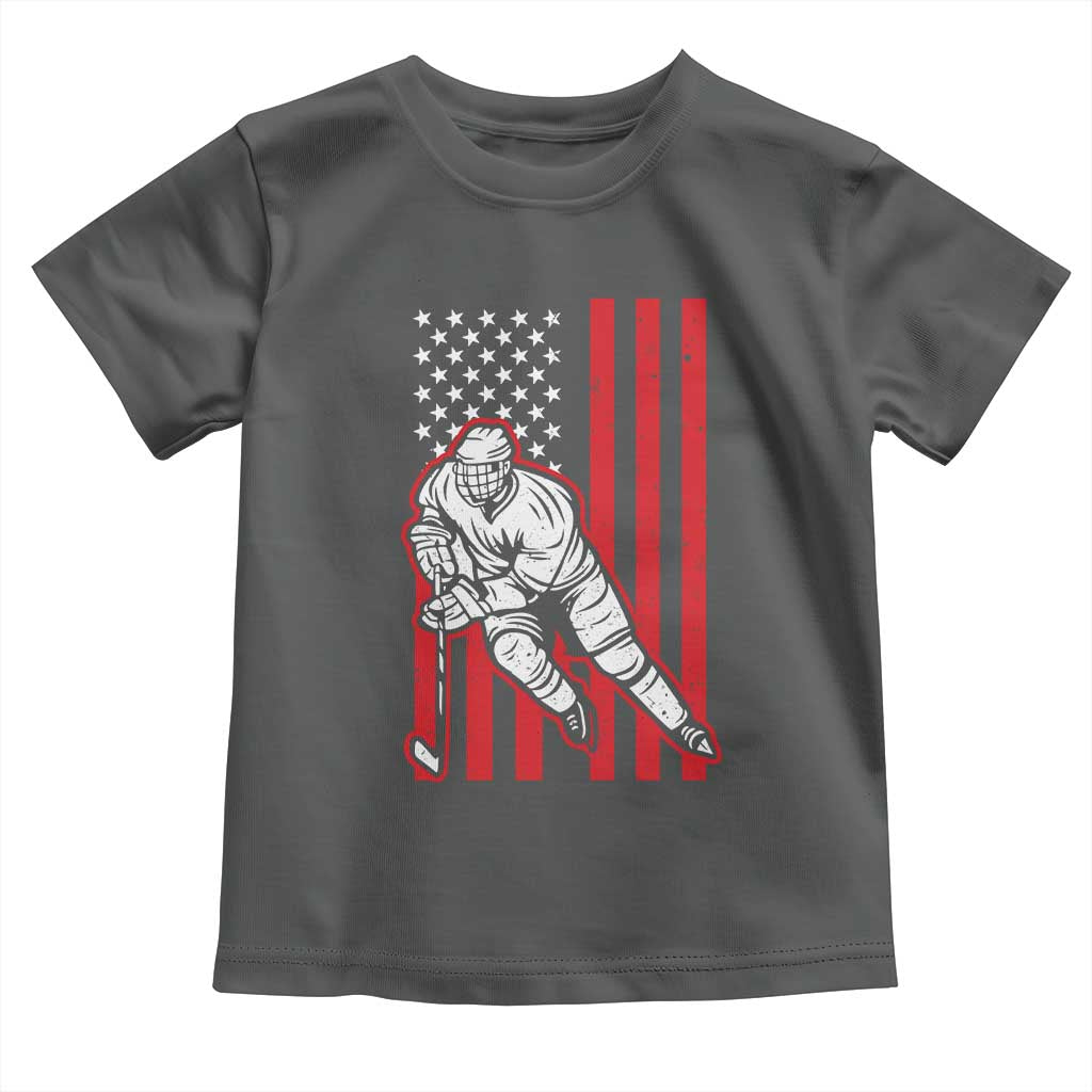 Patriotic American Flag Ice Hockey Player Toddler T Shirt Stars And Stripes Sports Graphic TS02 Dark Heather Print Your Wear