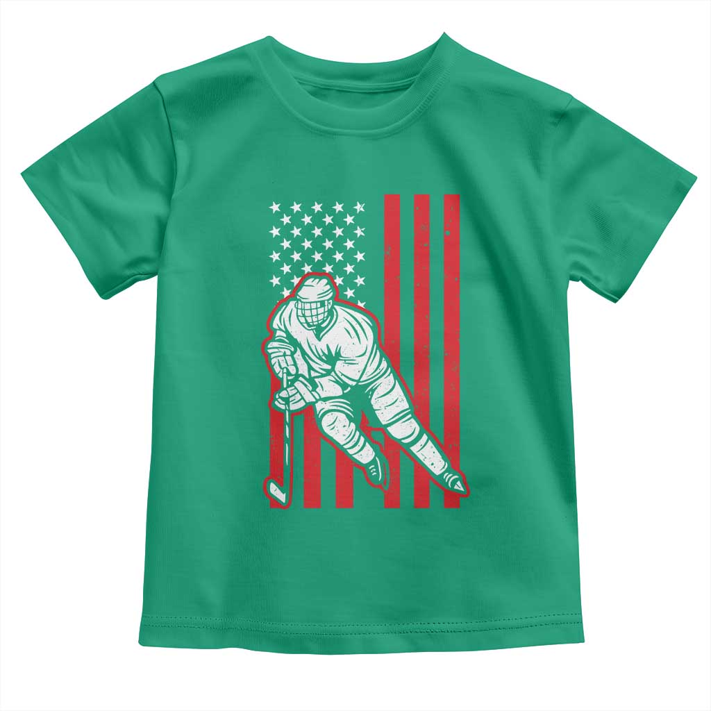 Patriotic American Flag Ice Hockey Player Toddler T Shirt Stars And Stripes Sports Graphic TS02 Irish Green Print Your Wear