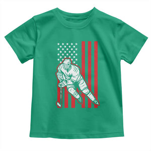 Patriotic American Flag Ice Hockey Player Toddler T Shirt Stars And Stripes Sports Graphic TS02 Irish Green Print Your Wear