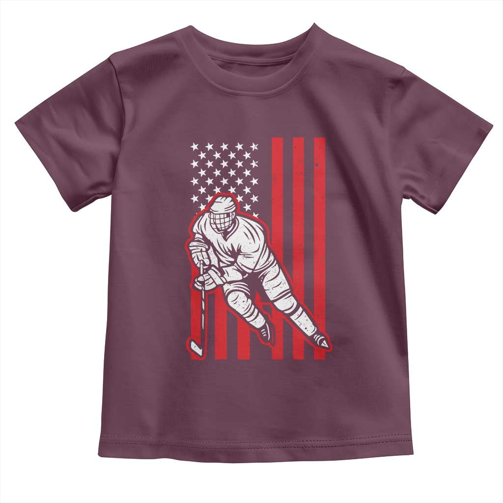 Patriotic American Flag Ice Hockey Player Toddler T Shirt Stars And Stripes Sports Graphic TS02 Maroon Print Your Wear