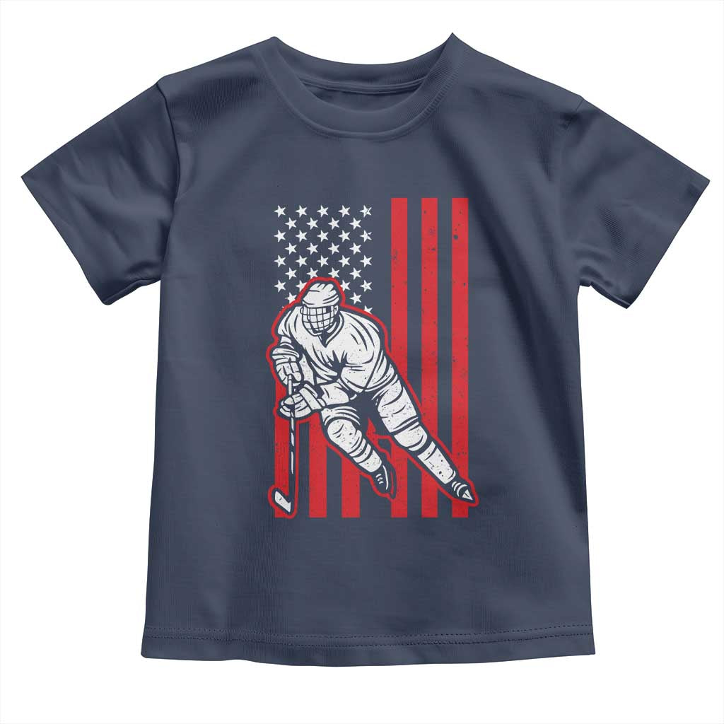 Patriotic American Flag Ice Hockey Player Toddler T Shirt Stars And Stripes Sports Graphic TS02 Navy Print Your Wear