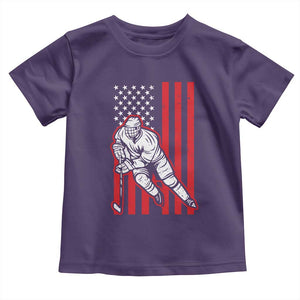 Patriotic American Flag Ice Hockey Player Toddler T Shirt Stars And Stripes Sports Graphic TS02 Purple Print Your Wear