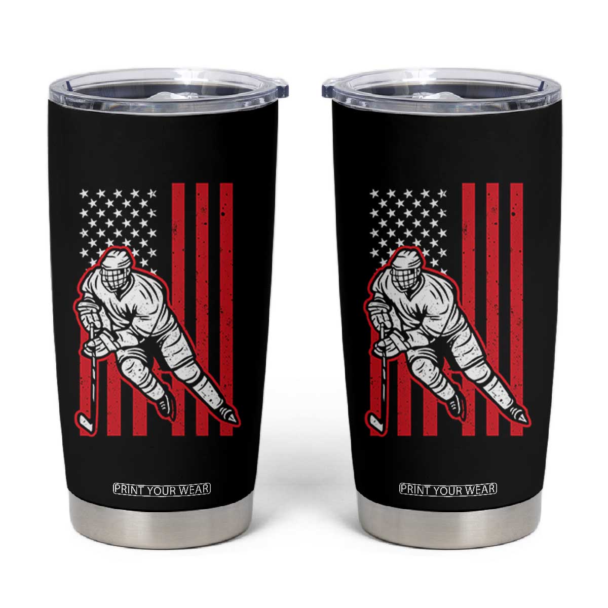 Patriotic American Flag Ice Hockey Player Tumbler Cup Stars And Stripes Sports Graphic TS02 Black Print Your Wear