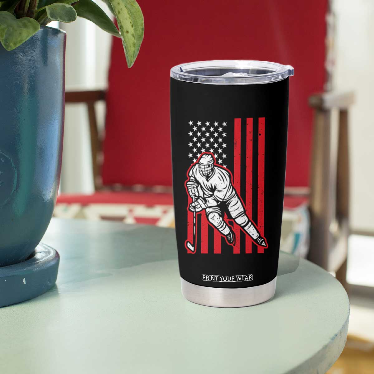 Patriotic American Flag Ice Hockey Player Tumbler Cup Stars And Stripes Sports Graphic TS02 Print Your Wear