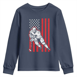 Patriotic American Flag Ice Hockey Player Youth Sweatshirt Stars And Stripes Sports Graphic TS02 Navy Print Your Wear