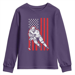 Patriotic American Flag Ice Hockey Player Youth Sweatshirt Stars And Stripes Sports Graphic TS02 Purple Print Your Wear