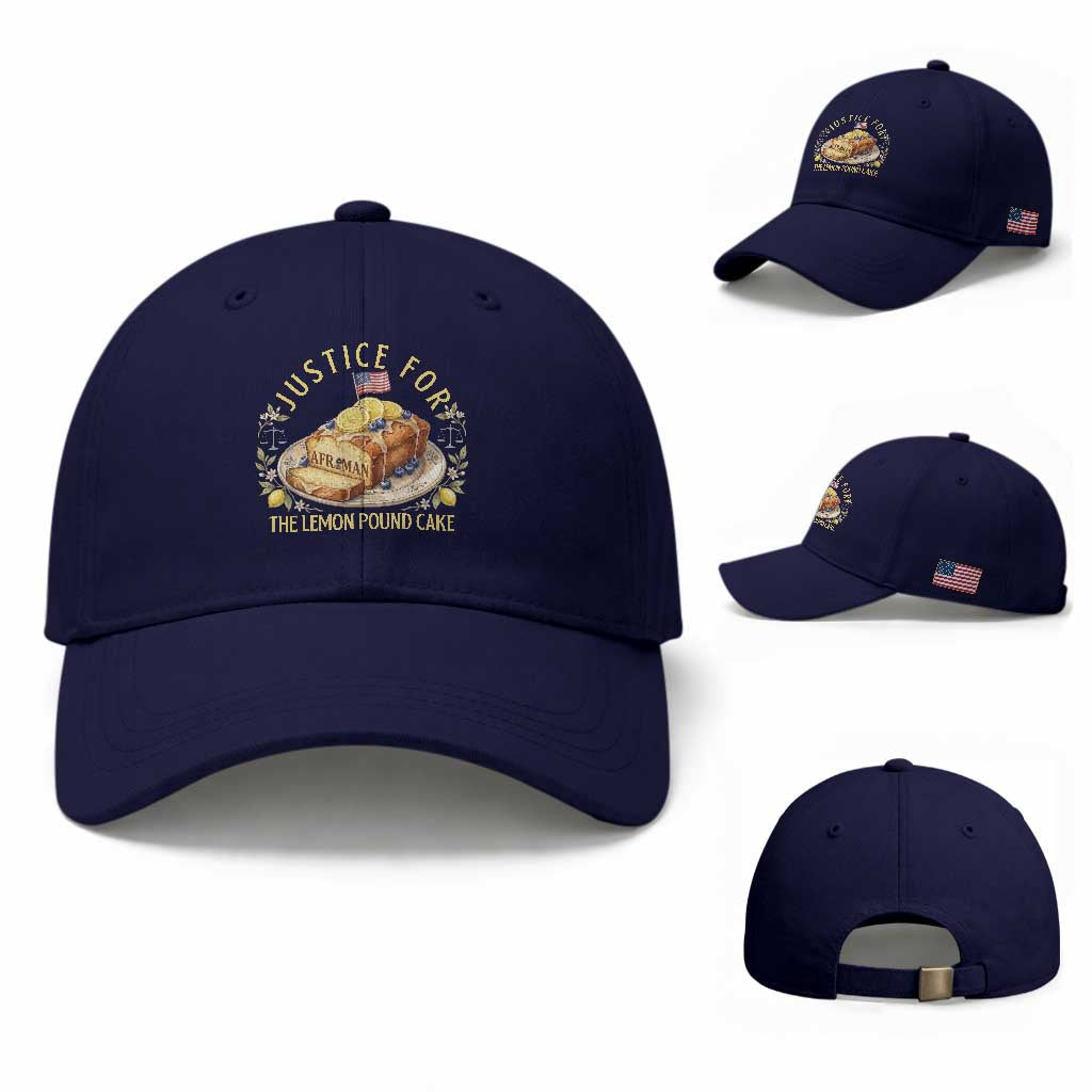 Justice for the Lemon Pound Cake Vintage Baseball Cap Funny Viral Meme Dessert Parody Rap Fans TS02 Baseball Cap Universal Fit Dark Blue Print Your Wear