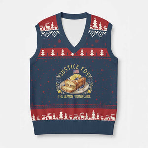 Justice for the Lemon Pound Cake Vintage V-Neck Knit Sweater Vest Funny Viral Meme Dessert Parody Rap Fans TS02 Navy Red Print Your Wear