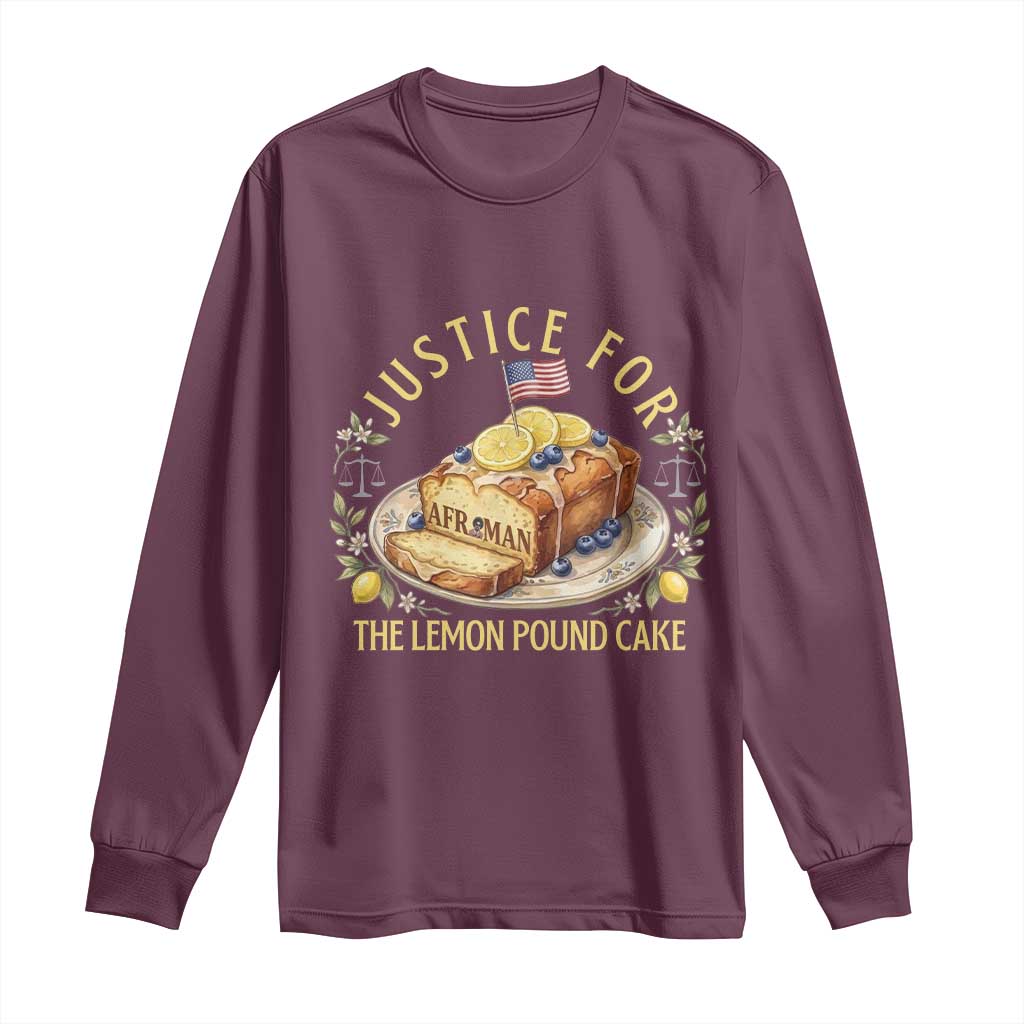 Justice for the Lemon Pound Cake Vintage Long Sleeve Shirt Funny Viral Meme Dessert Parody Rap Fans TS02 Maroon Print Your Wear