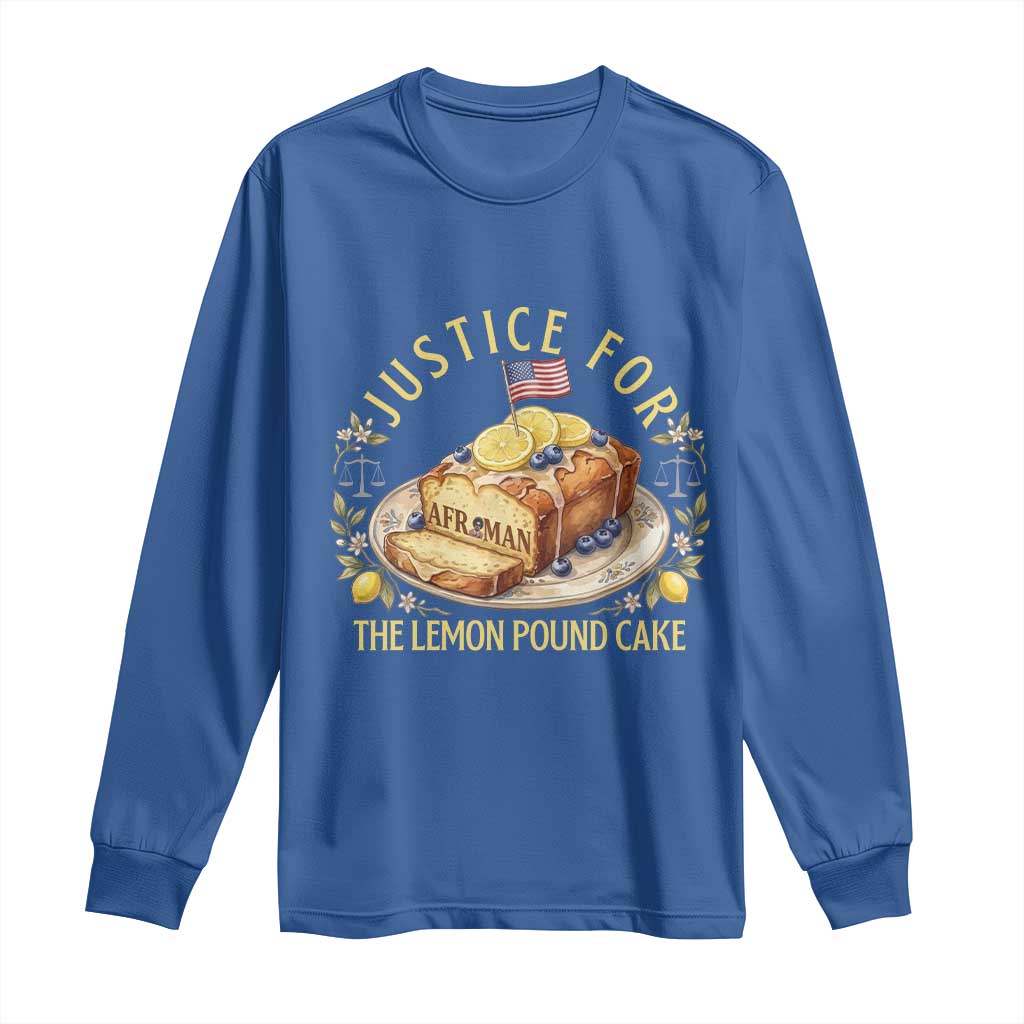 Justice for the Lemon Pound Cake Vintage Long Sleeve Shirt Funny Viral Meme Dessert Parody Rap Fans TS02 Royal Blue Print Your Wear