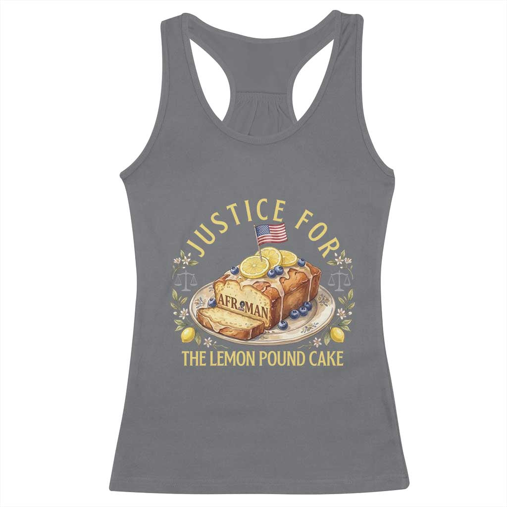 Justice for the Lemon Pound Cake Vintage Racerback Tank Top Funny Viral Meme Dessert Parody Rap Fans TS02 Charcoal Print Your Wear