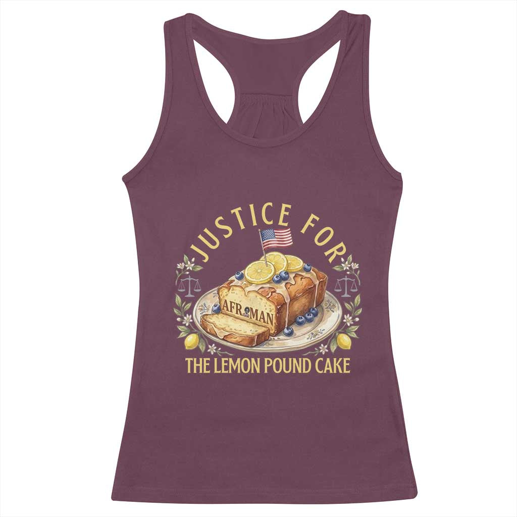Justice for the Lemon Pound Cake Vintage Racerback Tank Top Funny Viral Meme Dessert Parody Rap Fans TS02 Maroon Print Your Wear