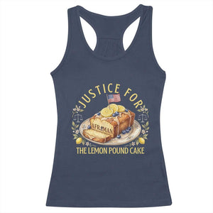 Justice for the Lemon Pound Cake Vintage Racerback Tank Top Funny Viral Meme Dessert Parody Rap Fans TS02 Navy Print Your Wear