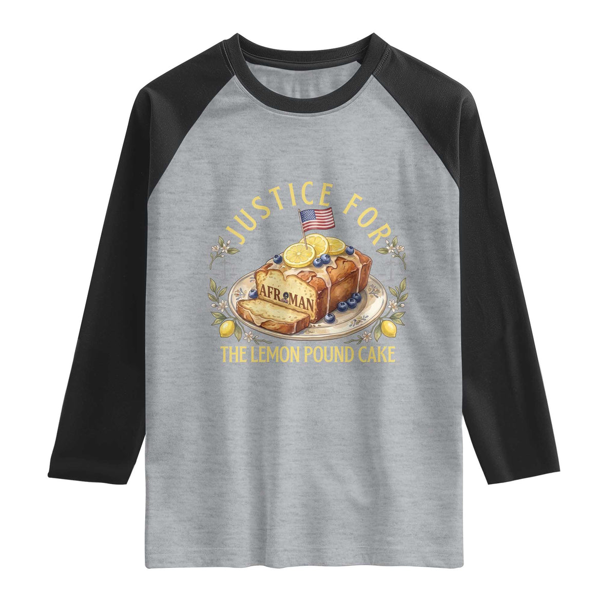 Justice for the Lemon Pound Cake Vintage Raglan Shirt Funny Viral Meme Dessert Parody Rap Fans TS02 Heather Gray Black Print Your Wear