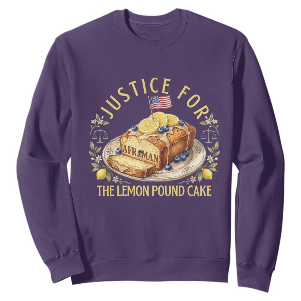 Justice for the Lemon Pound Cake Vintage Sweatshirt Funny Viral Meme Dessert Parody Rap Fans TS02 Purple Print Your Wear