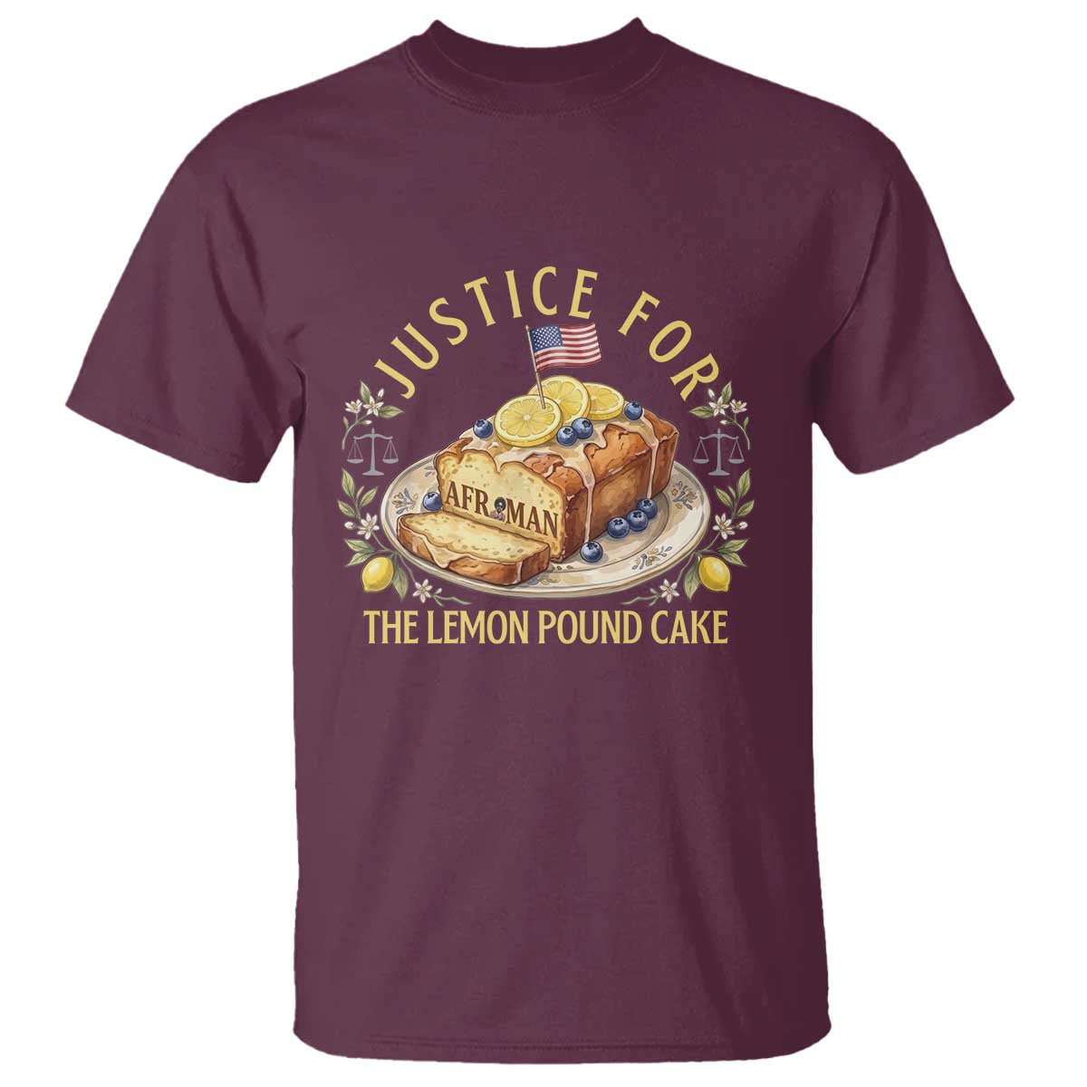 Justice for the Lemon Pound Cake Vintage T Shirt - Funny Viral Meme Dessert Parody Rap Fans TS02 Maroon Print Your Wear