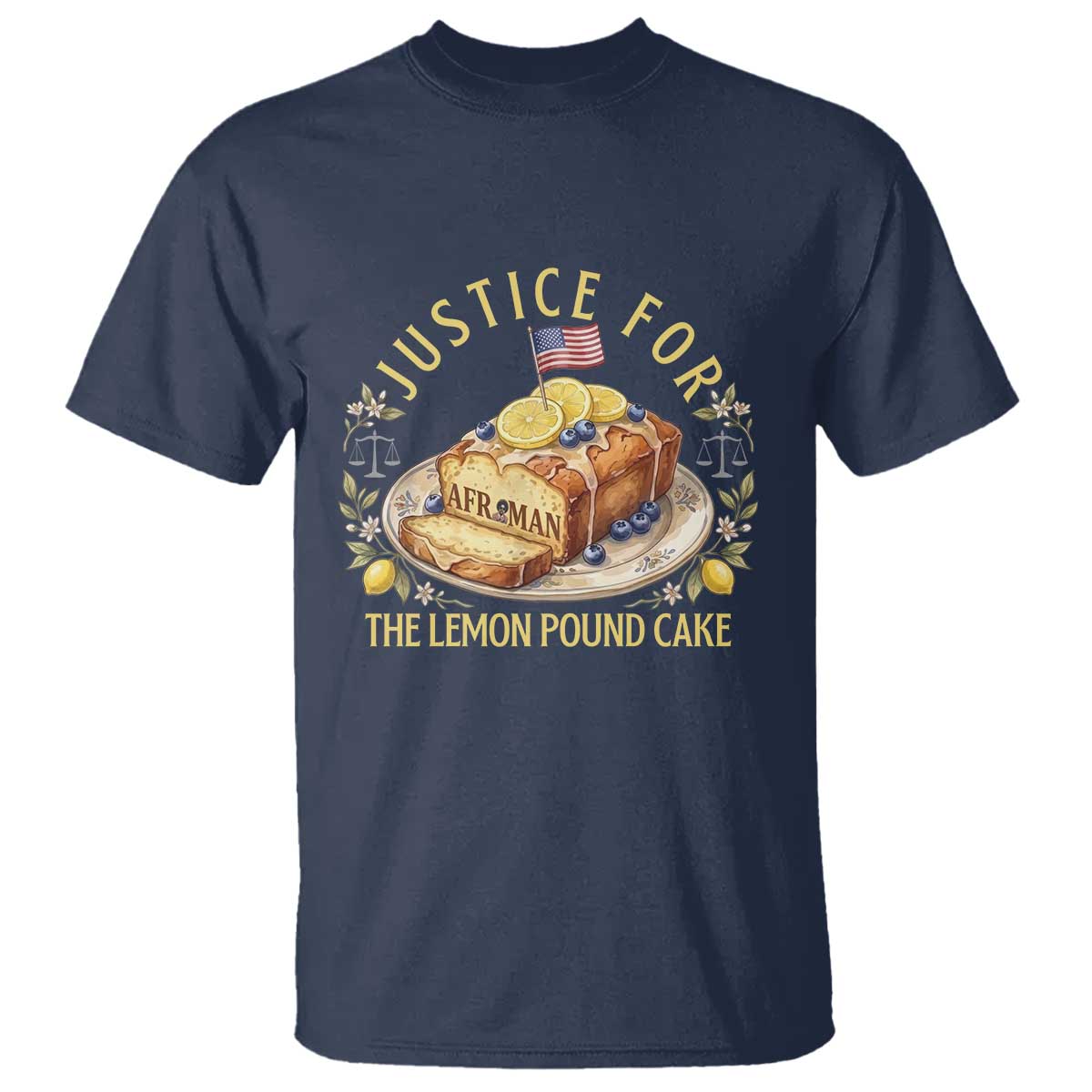 Justice for the Lemon Pound Cake Vintage T Shirt - Funny Viral Meme Dessert Parody Rap Fans TS02 Navy Print Your Wear