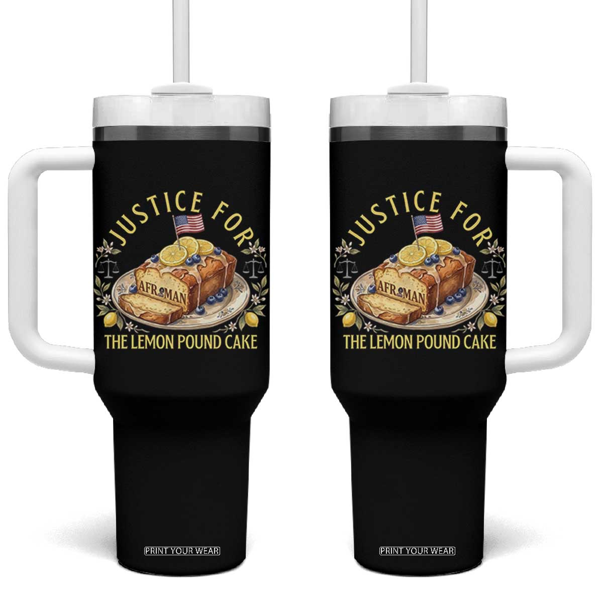 Justice for the Lemon Pound Cake Vintage Tumbler With Handle Funny Viral Meme Dessert Parody Rap Fans TS02 One Size: 40 oz Black Print Your Wear