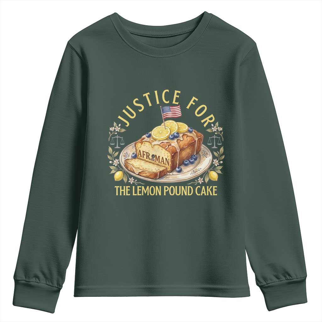 Justice for the Lemon Pound Cake Vintage Youth Sweatshirt Funny Viral Meme Dessert Parody Rap Fans TS02 Dark Forest Green Print Your Wear