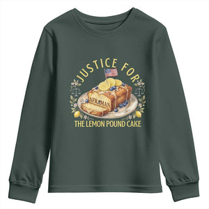 Justice for the Lemon Pound Cake Vintage Youth Sweatshirt Funny Viral Meme Dessert Parody Rap Fans TS02 Dark Forest Green Print Your Wear