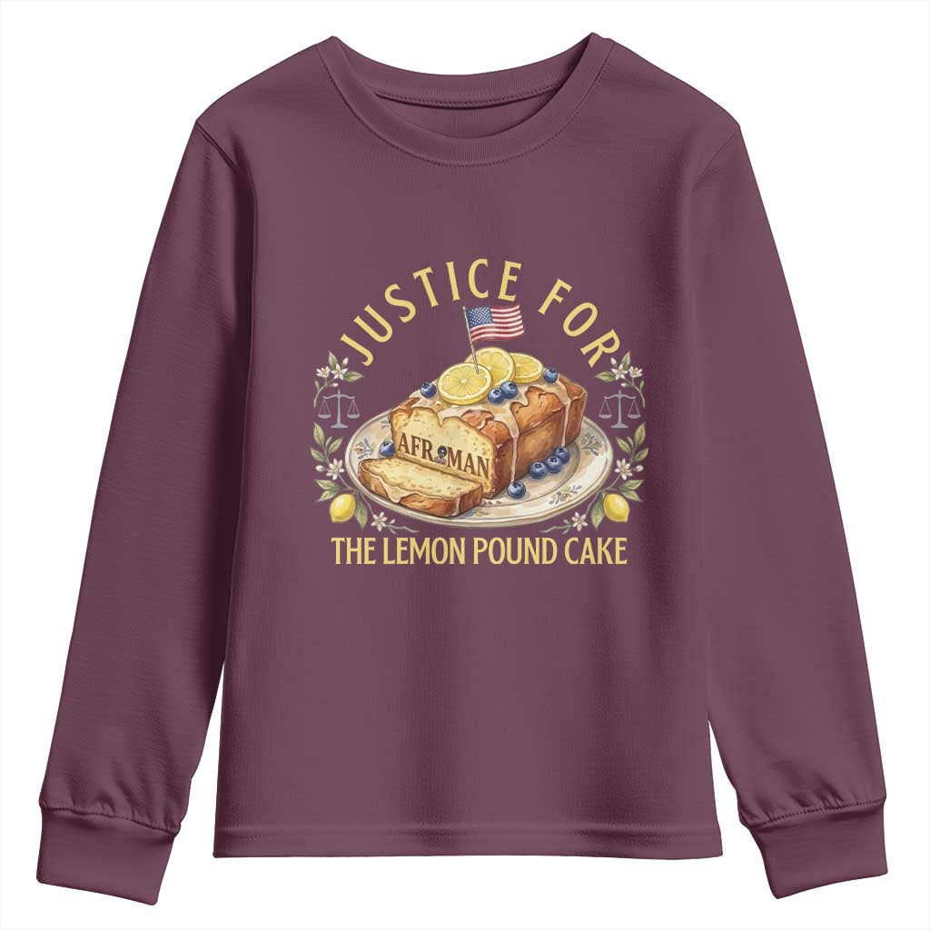 Justice for the Lemon Pound Cake Vintage Youth Sweatshirt Funny Viral Meme Dessert Parody Rap Fans TS02 Maroon Print Your Wear