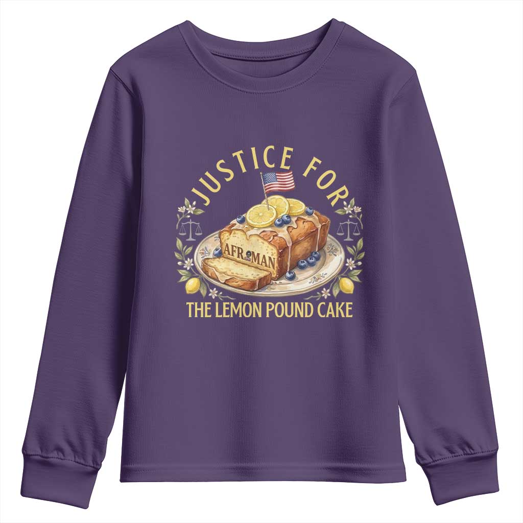 Justice for the Lemon Pound Cake Vintage Youth Sweatshirt Funny Viral Meme Dessert Parody Rap Fans TS02 Purple Print Your Wear