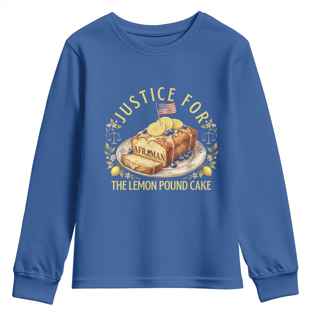 Justice for the Lemon Pound Cake Vintage Youth Sweatshirt Funny Viral Meme Dessert Parody Rap Fans TS02 Royal Blue Print Your Wear