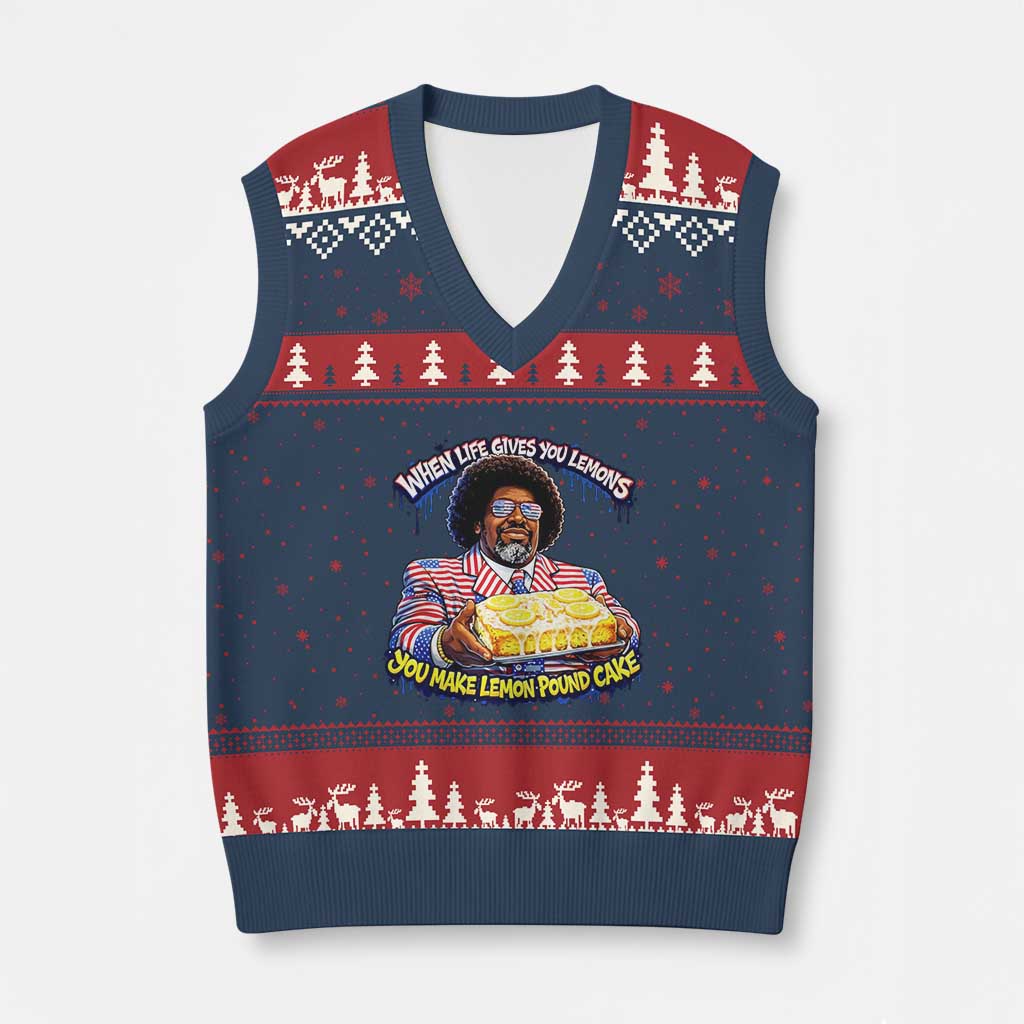 When Life Gives You Lemons Make Lemon Pound Cake Funny Meme V-Neck Knit Sweater Vest Viral Hip Hop Humor Parody for Rap Fans TS02 Navy Red Print Your Wear